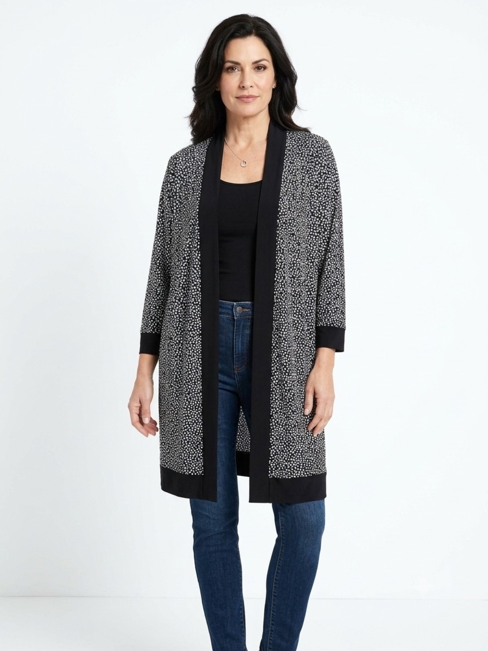 Lane Bryant Black and White Open-Front Dotted Cardigan Size 20 EUC .